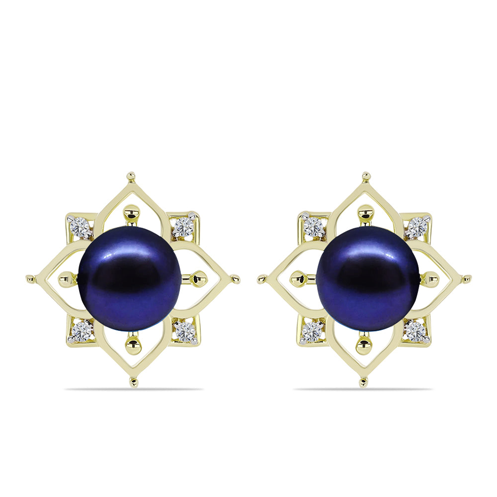 Cercei din Argint 925 Placat cu Aur ( 3.97 grame ) cu Perlă de Cultură Neagră și Topaz Alb 6.13 Carate 1 