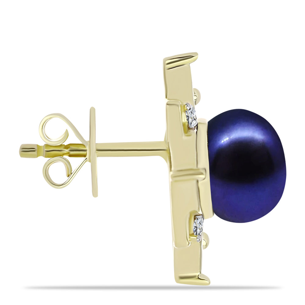 Cercei din Argint 925 Placat cu Aur ( 3.97 grame ) cu Perlă de Cultură Neagră și Topaz Alb 6.13 Carate 2 