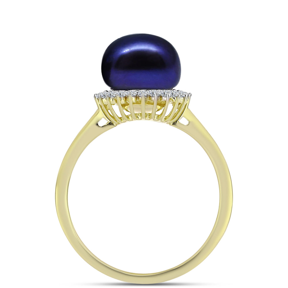 Inel din Argint 925 Placat cu Aur ( 2.31 grame ) cu Perlă de Cultură Neagră și Topaz Alb 4.37 Carate