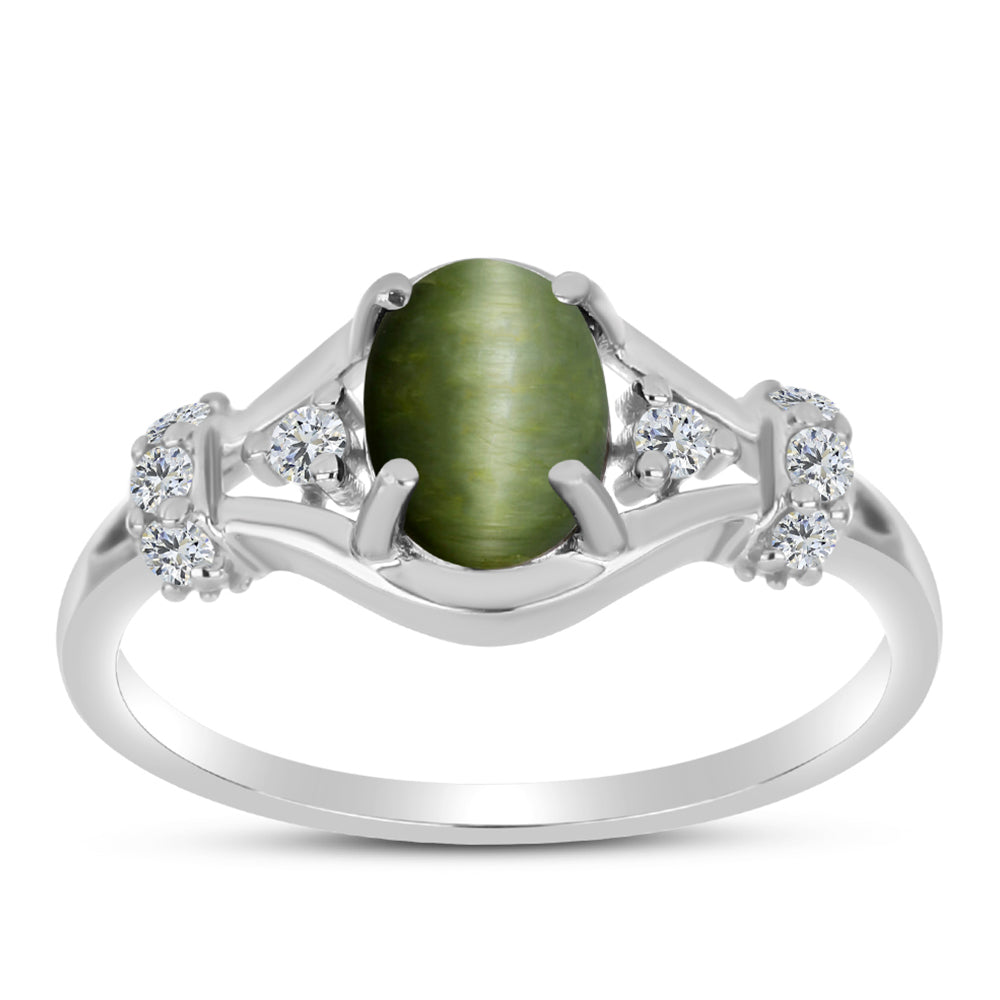 Inel din Argint 925 ( 2.3 grame ) cu Ochi de Pisică Antananarivo și Topaz Alb 1.61 Carate 3 