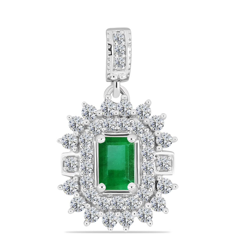 Pandantiv din Argint 925 ( 1.82 grame ) cu Smarald Zambian și Topaz Alb 1.4 Carate 1 