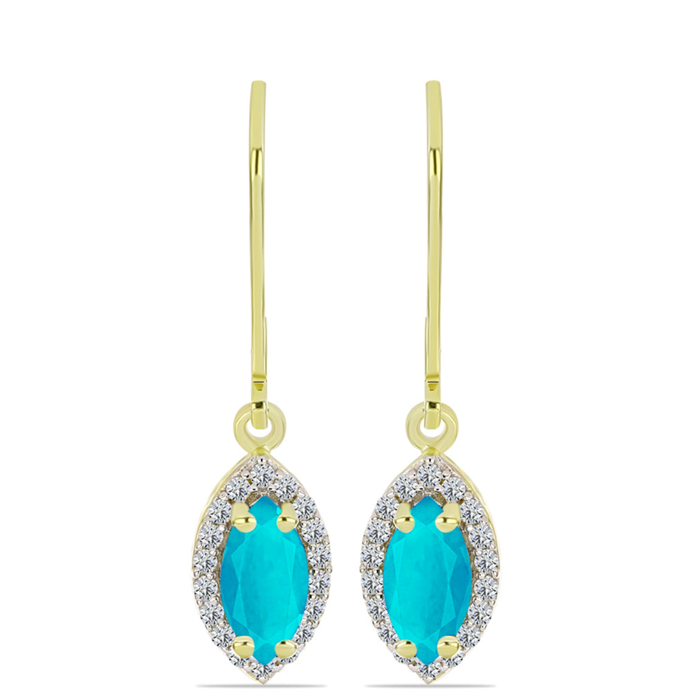 Cercei din Argint 925 Placat cu Aur ( 1.79 grame ) cu Jad albastru și Topaz Alb 1.22 Carate 1 