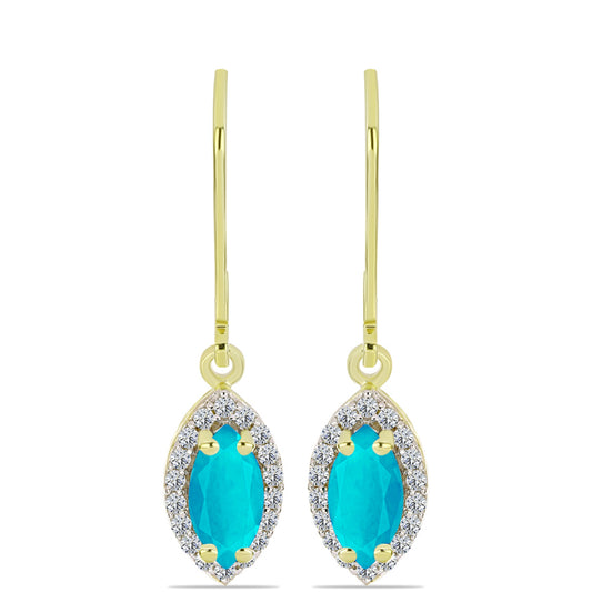 Cercei din Argint 925 Placat cu Aur ( 1.79 grame ) cu Jad albastru și Topaz Alb 1.22 Carate