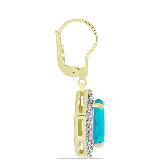 Cercei din Argint 925 Placat cu Aur ( 1.79 grame ) cu Jad albastru și Topaz Alb 1.22 Carate