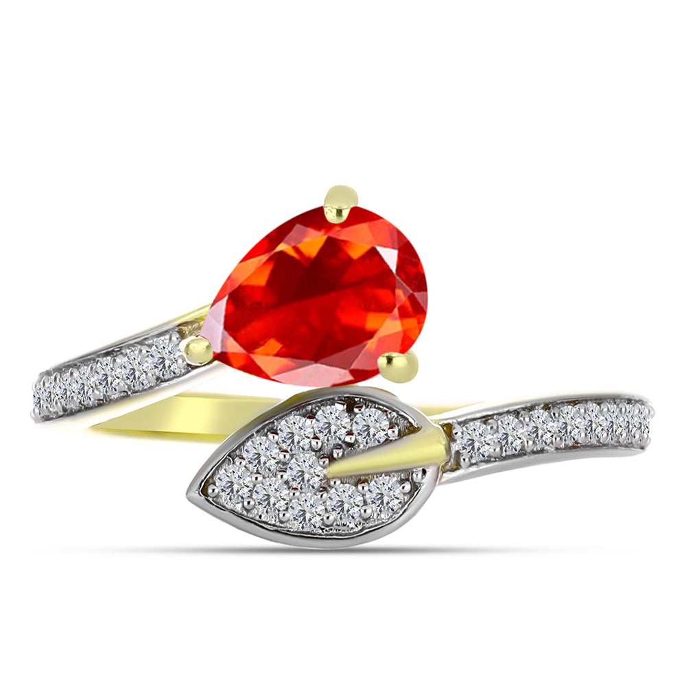 Inel din Argint 925 Placat cu Aur ( 2.55 grame ) cu Opal de Foc Lega Dembi și Topaz Alb 0.98 Carate 1 