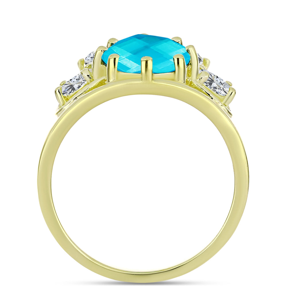 Inel din Argint 925 Placat cu Aur ( 3.56 grame ) cu Jad albastru și Topaz Alb 3.09 Carate 2 
