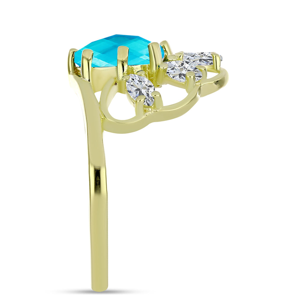 Inel din Argint 925 Placat cu Aur ( 3.56 grame ) cu Jad albastru și Topaz Alb 3.09 Carate 4 
