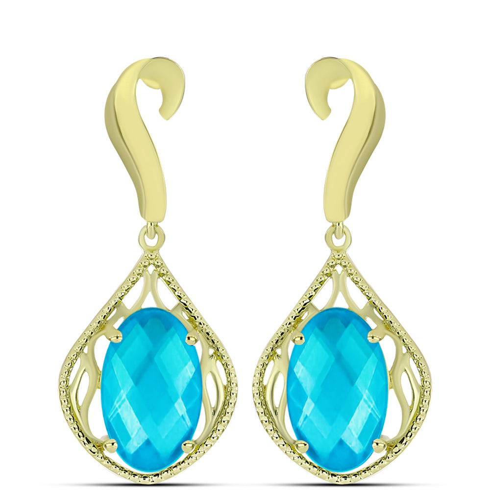 Cercei din Argint 925 Placat cu Aur ( 5.29 grame ) cu Jad albastru 6.69 Carate 1 