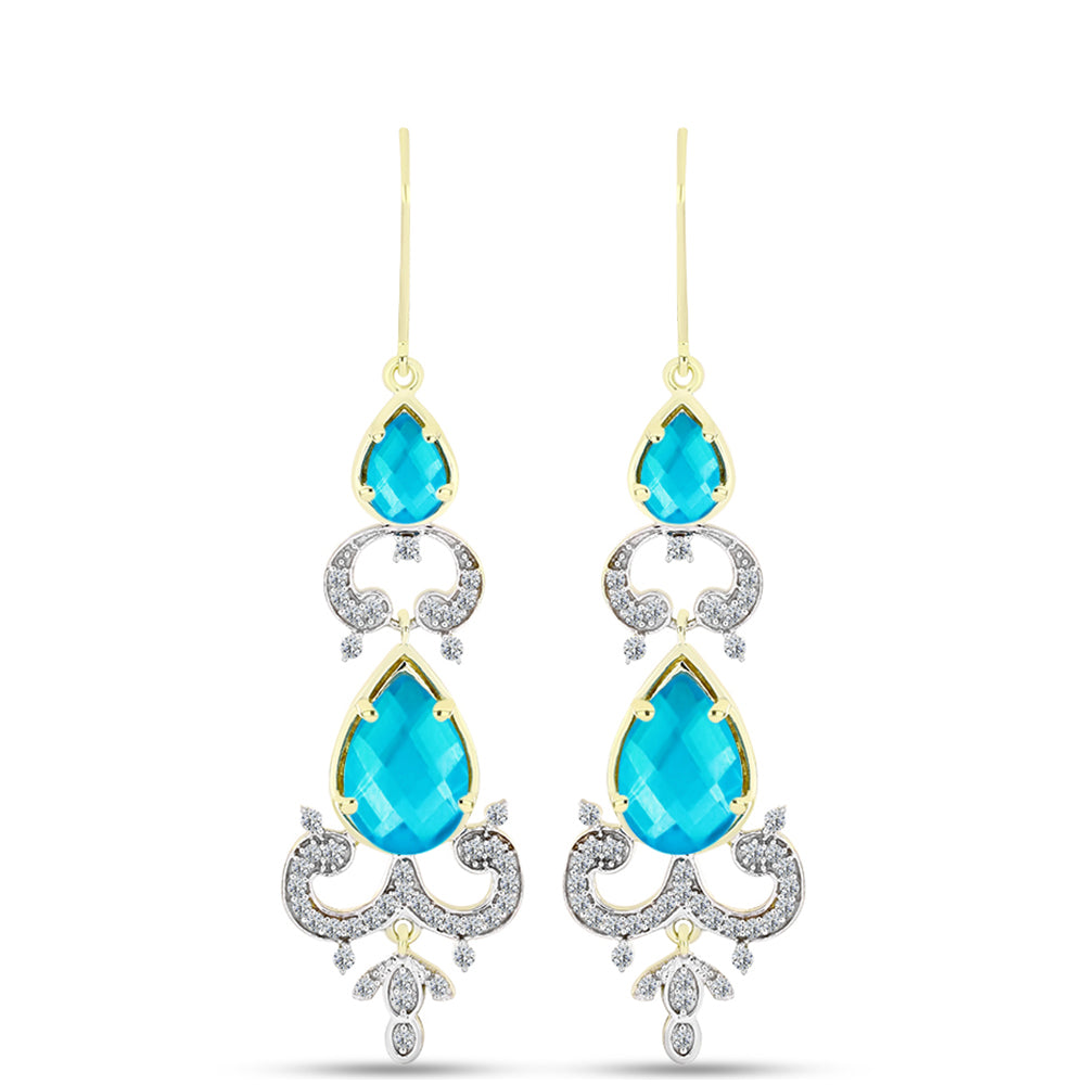 Cercei din Argint 925 Placat cu Aur ( 6.23 grame ) cu Jad albastru și Topaz Alb 6.9 Carate