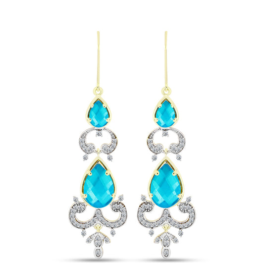Cercei din Argint 925 Placat cu Aur ( 6.23 grame ) cu Jad albastru și Topaz Alb 6.9 Carate