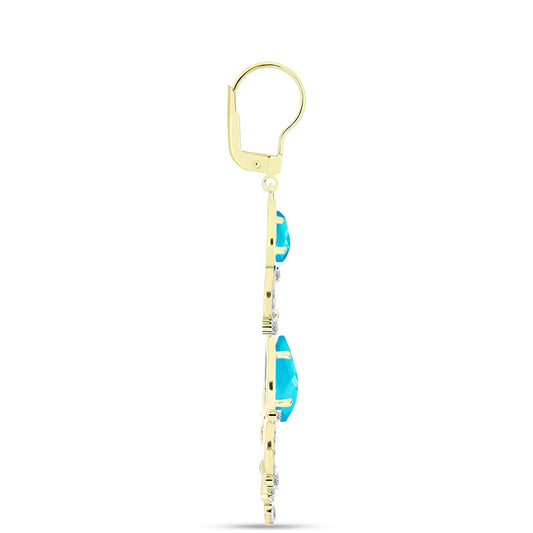 Cercei din Argint 925 Placat cu Aur ( 6.23 grame ) cu Jad albastru și Topaz Alb 6.9 Carate
