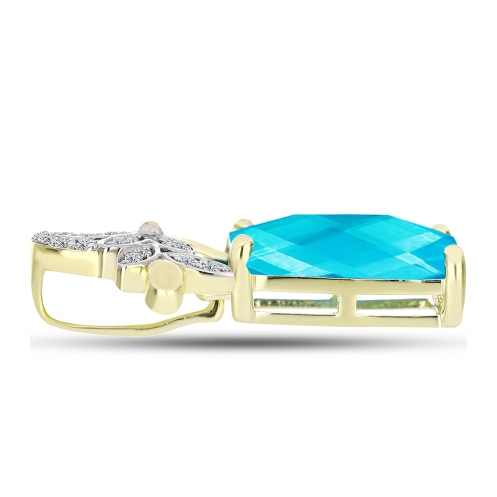 Pandantiv din Argint 925 Placat cu Aur ( 1.88 grame ) cu Jad albastru și Topaz Alb 3.39 Carate