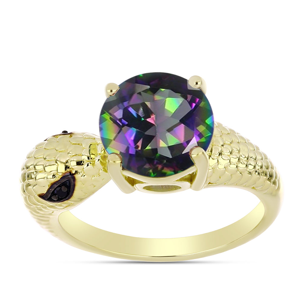 Inel din Argint 925 Placat cu Aur ( 4.13 grame ) cu Cuarț Hematit Verde Mistic și Spinel Negru 3.52 Carate
