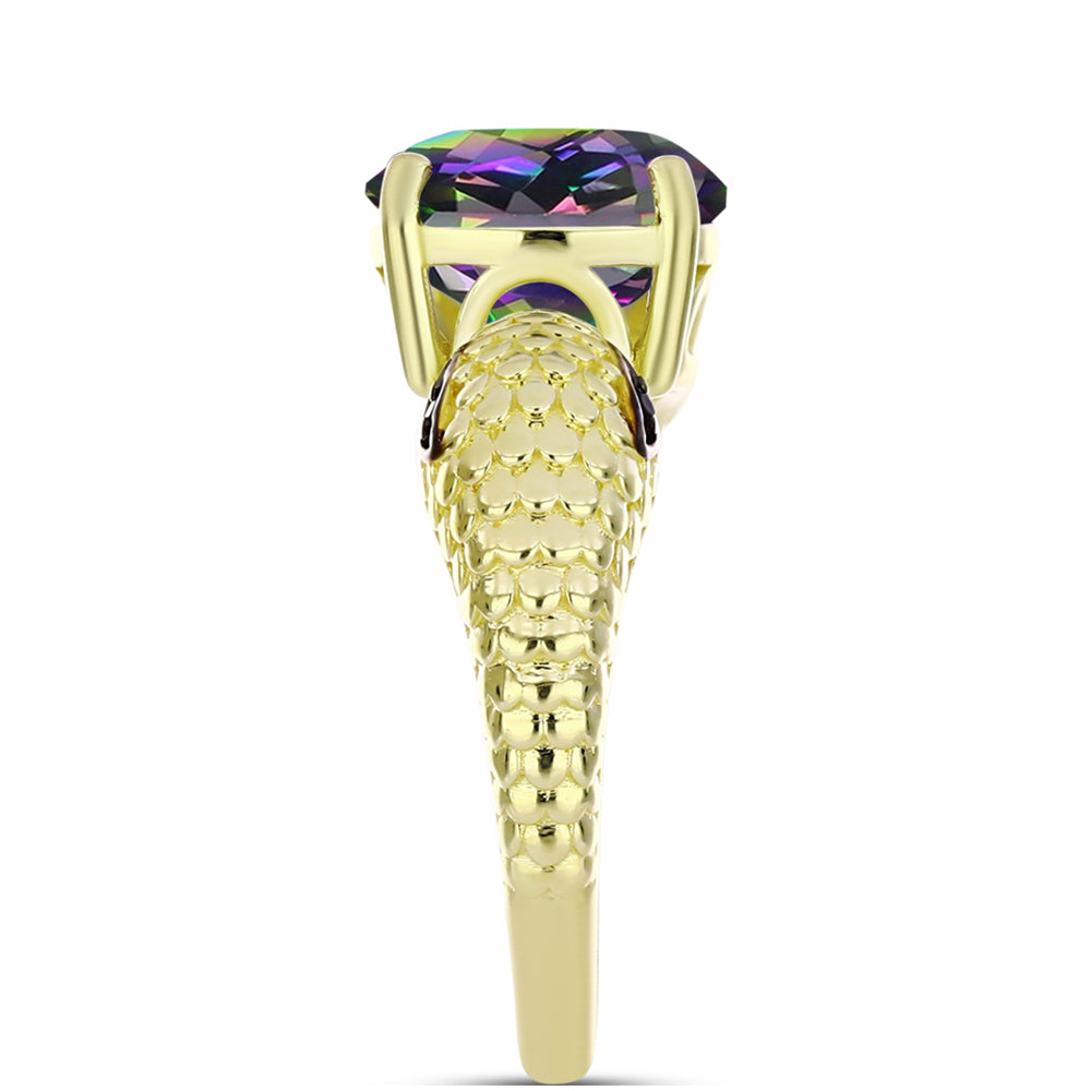 Inel din Argint 925 Placat cu Aur ( 4.13 grame ) cu Cuarț Hematit Verde Mistic și Spinel Negru 3.52 Carate