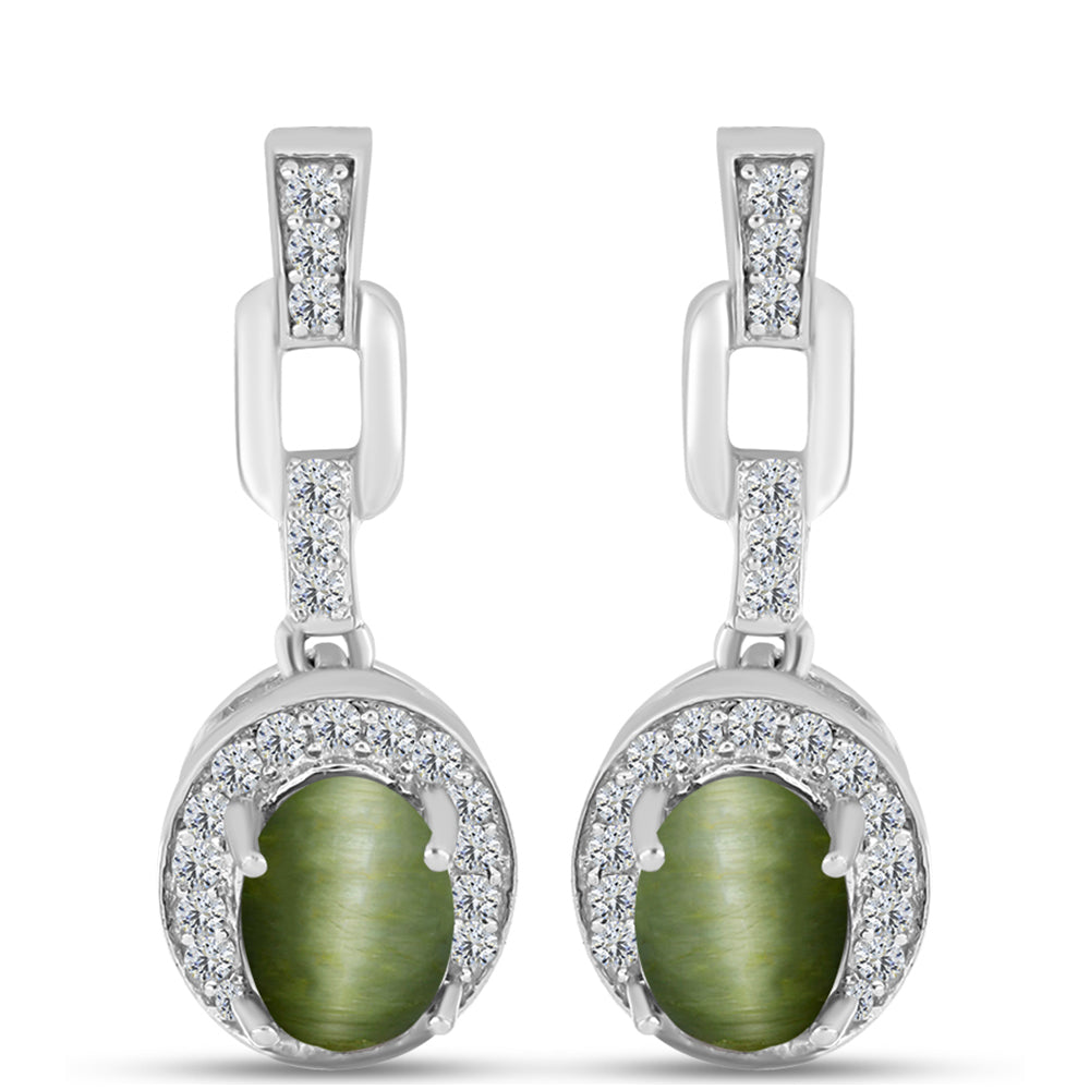 Cercei din Argint 925 ( 3.98 grame ) cu Ochi de Pisică Antananarivo și Topaz Alb 2.27 Carate