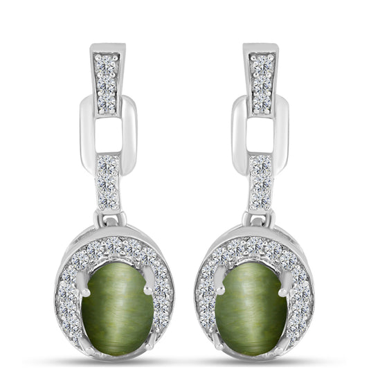 Cercei din Argint 925 ( 3.98 grame ) cu Ochi de Pisică Antananarivo și Topaz Alb 2.27 Carate