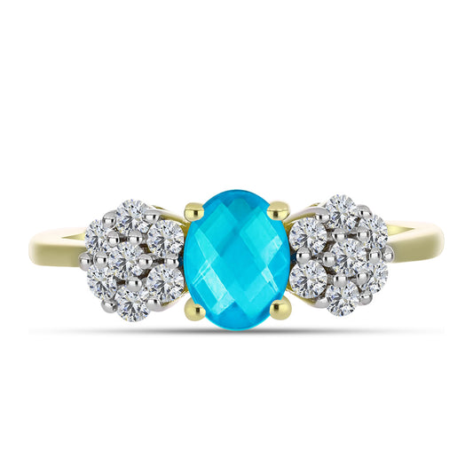 Inel din Argint 925 Placat cu Aur ( 2.08 grame ) cu Jad albastru și Topaz Alb 1.18 Carate