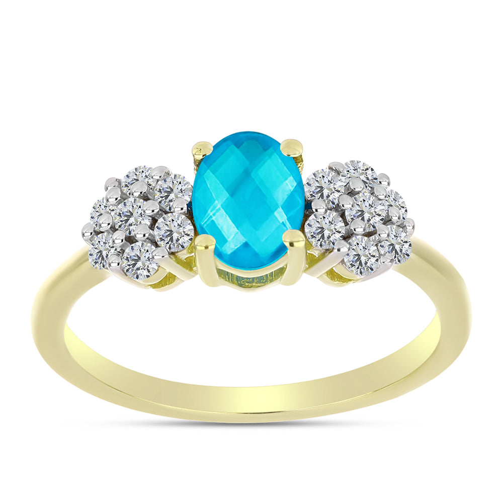 Inel din Argint 925 Placat cu Aur ( 2.08 grame ) cu Jad albastru și Topaz Alb 1.18 Carate 3 