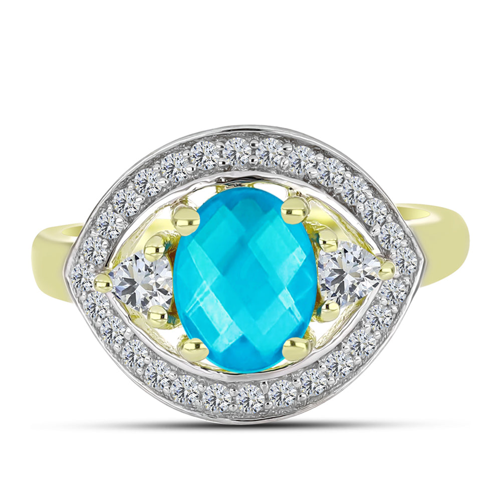 Inel din Argint 925 Placat cu Aur ( 2.63 grame ) cu Jad albastru și Topaz Alb 1.47 Carate 1 
