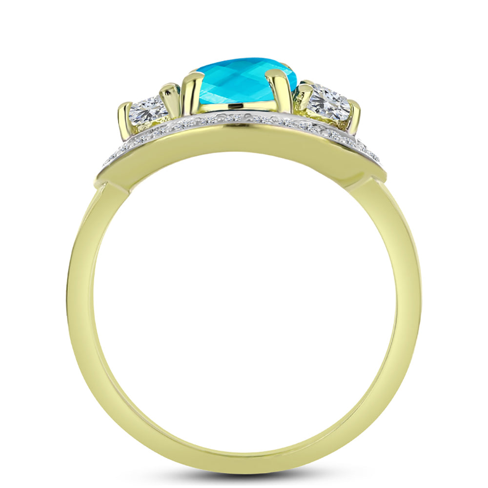 Inel din Argint 925 Placat cu Aur ( 2.63 grame ) cu Jad albastru și Topaz Alb 1.47 Carate