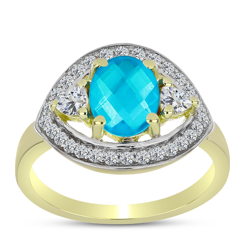 Inel din Argint 925 Placat cu Aur ( 2.63 grame ) cu Jad albastru și Topaz Alb 1.47 Carate 3 