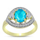 Inel din Argint 925 Placat cu Aur ( 2.63 grame ) cu Jad albastru și Topaz Alb 1.47 Carate