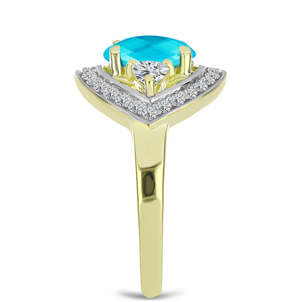 Inel din Argint 925 Placat cu Aur ( 2.63 grame ) cu Jad albastru și Topaz Alb 1.47 Carate 4 