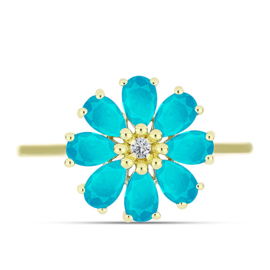 Inel din Argint 925 Placat cu Aur ( 2.1 grame ) cu Jad albastru și Topaz Alb 1.7 Carate