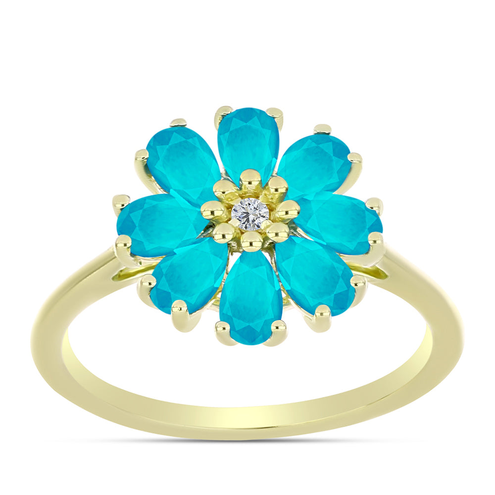 Inel din Argint 925 Placat cu Aur ( 2.1 grame ) cu Jad albastru și Topaz Alb 1.7 Carate 3 