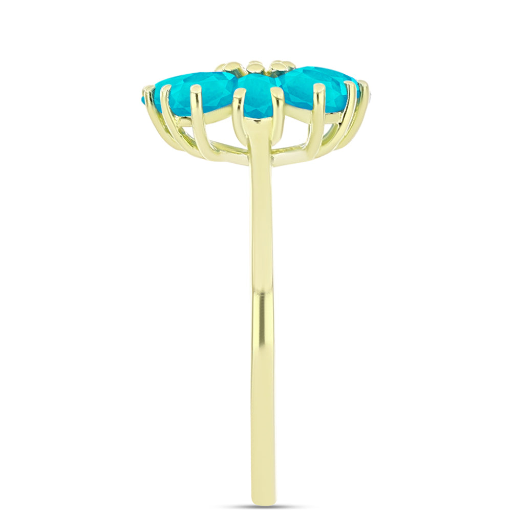 Inel din Argint 925 Placat cu Aur ( 2.1 grame ) cu Jad albastru și Topaz Alb 1.7 Carate