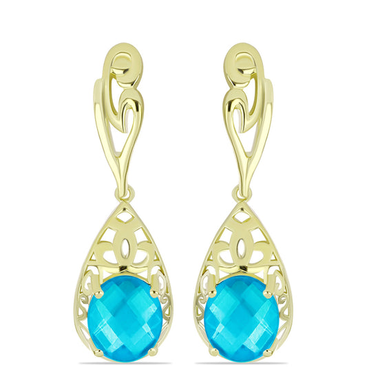 Cercei din Argint 925 Placat cu Aur ( 5.88 grame ) cu Jad albastru 6.31 Carate