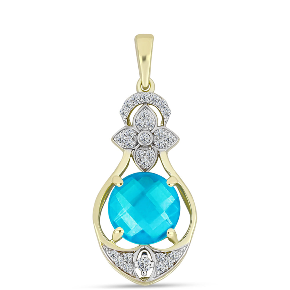 Pandantiv din Argint 925 Placat cu Aur ( 2.68 grame ) cu Jad albastru și Topaz Alb 3.34 Carate 1 