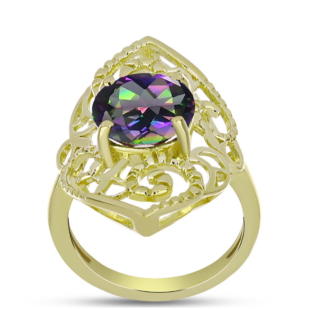Inel din Argint 925 Placat cu Aur ( 4.46 grame ) cu Cuarț Hematit Verde Mistic 3.51 Carate 3 