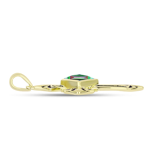 Cruce Pandantiv din Argint 925 Placat cu Aur ( 3.72 grame ) cu Cuarț Hematit Verde Mistic 0.93 Carate