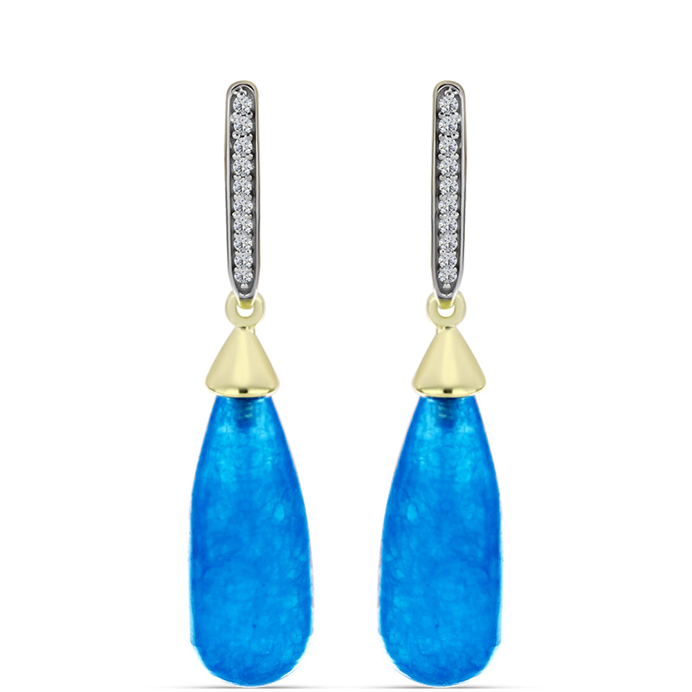 Cercei din Argint 925 Placat cu Aur ( 2.44 grame ) cu Jad albastru și Topaz Alb 18.8 Carate 1 