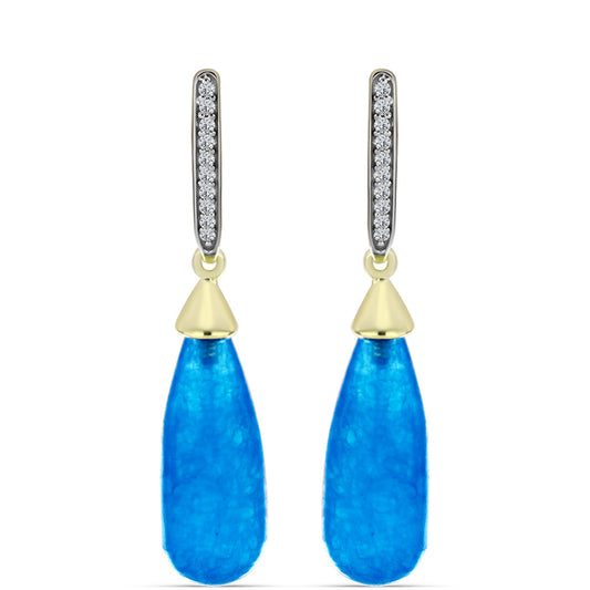 Cercei din Argint 925 Placat cu Aur ( 2.44 grame ) cu Jad albastru și Topaz Alb 18.8 Carate