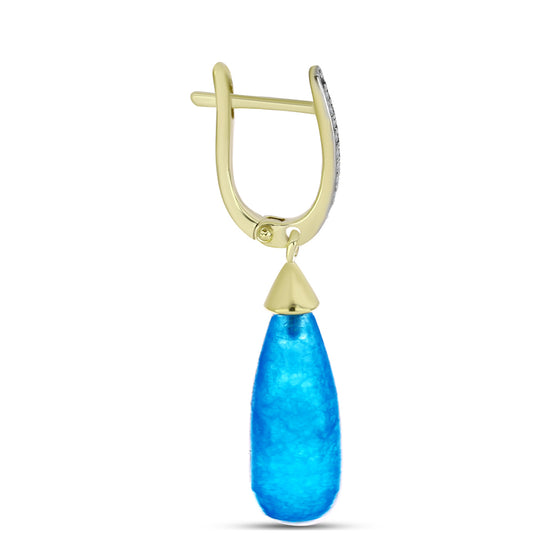 Cercei din Argint 925 Placat cu Aur ( 2.44 grame ) cu Jad albastru și Topaz Alb 18.8 Carate