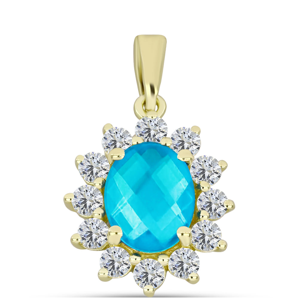 Pandantiv din Argint 925 Placat cu Aur ( 1.5 grame ) cu Jad albastru și Topaz Alb 2.57 Carate