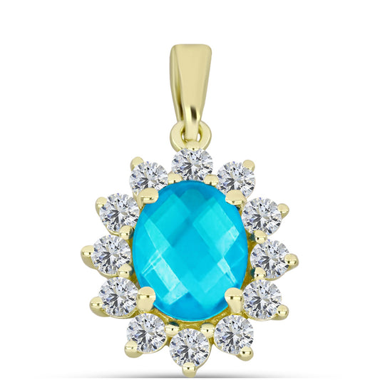 Pandantiv din Argint 925 Placat cu Aur ( 1.5 grame ) cu Jad albastru și Topaz Alb 2.57 Carate
