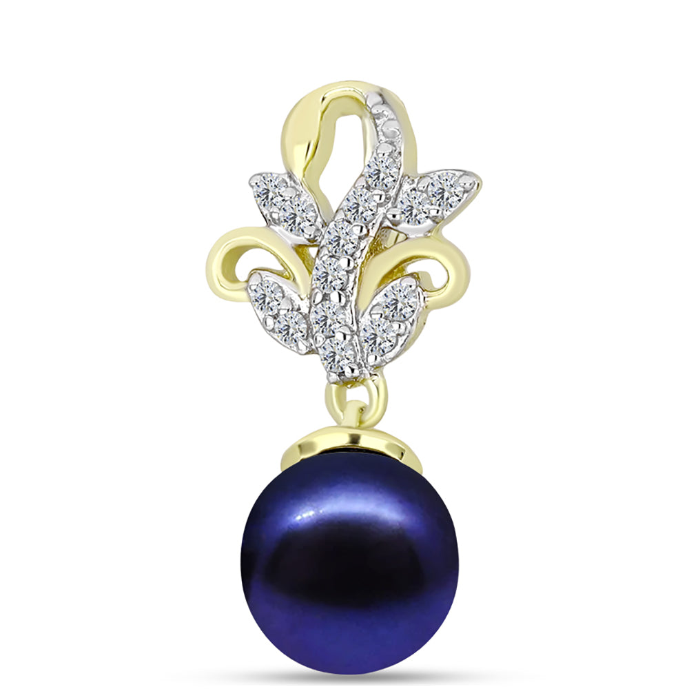 Pandantiv din Argint 925 Placat cu Aur ( 0.93 grame ) cu Perlă de Cultură Neagră și Topaz Alb 3.21 Carate 1 