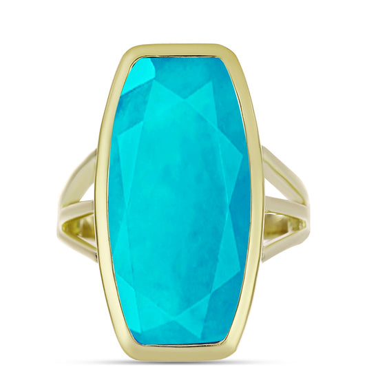 Inel din Argint 925 Placat cu Aur ( 6.4 grame ) cu Jad albastru 14.08 Carate