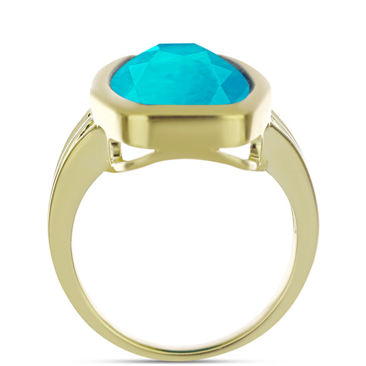 Inel din Argint 925 Placat cu Aur ( 6.4 grame ) cu Jad albastru 14.08 Carate