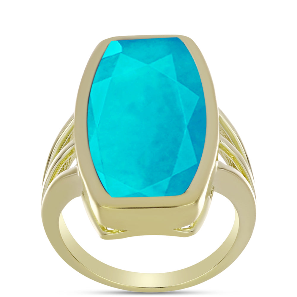 Inel din Argint 925 Placat cu Aur ( 6.4 grame ) cu Jad albastru 14.08 Carate 3 