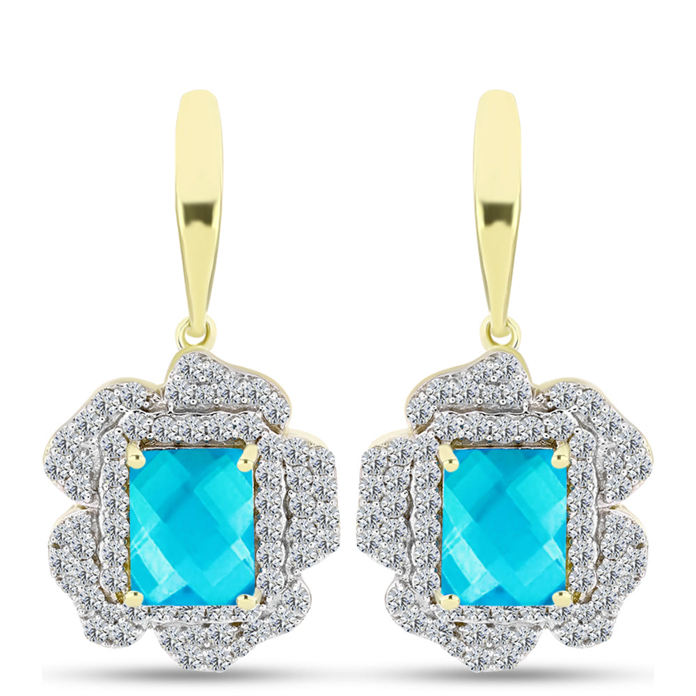 Cercei din Argint 925 Placat cu Aur ( 5.83 grame ) cu Jad albastru și Topaz Alb 6.07 Carate 1 