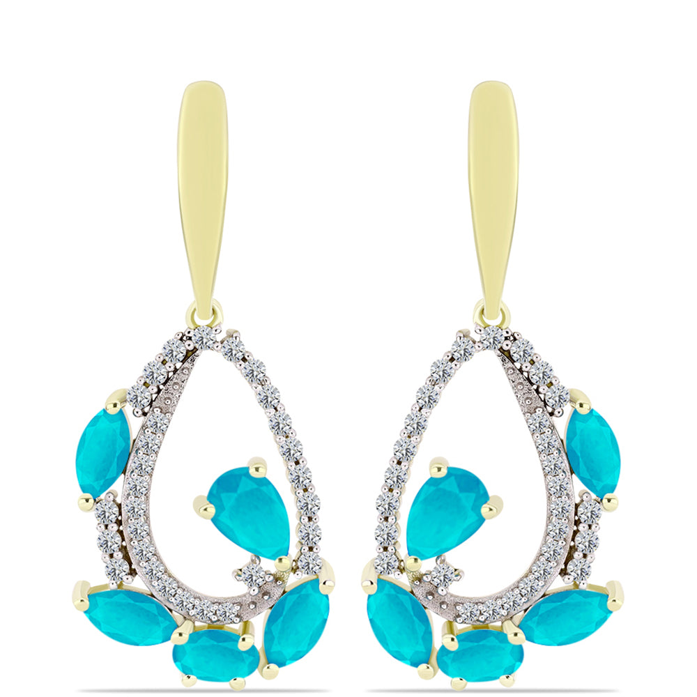 Cercei din Argint 925 Placat cu Aur ( 4.83 grame ) cu Jad albastru și Topaz Alb 3.46 Carate