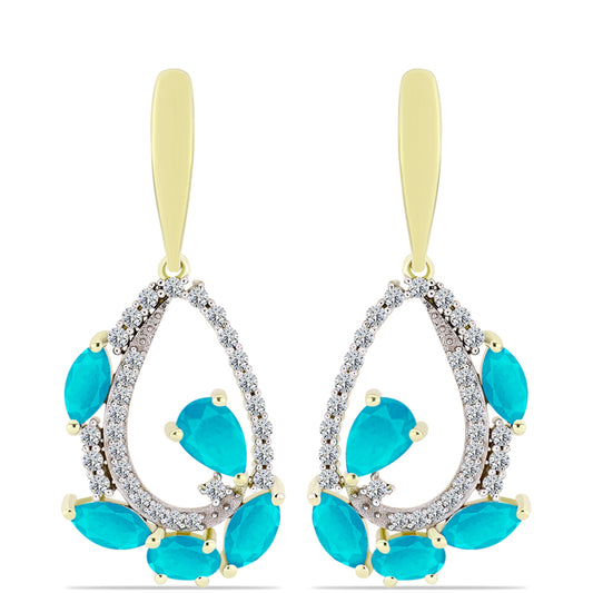 Cercei din Argint 925 Placat cu Aur ( 4.83 grame ) cu Jad albastru și Topaz Alb 3.46 Carate