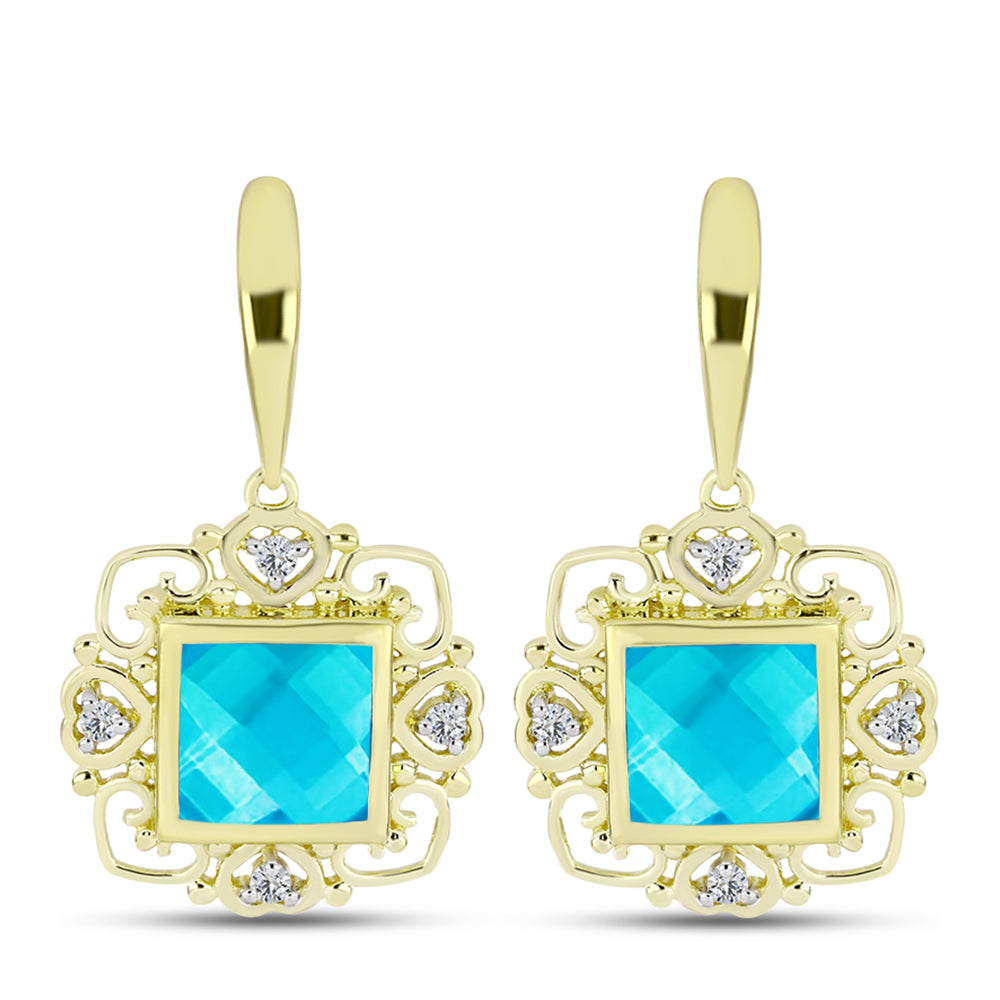 Cercei din Argint 925 Placat cu Aur ( 6.88 grame ) cu Jad albastru și Topaz Alb 6.35 Carate 1 