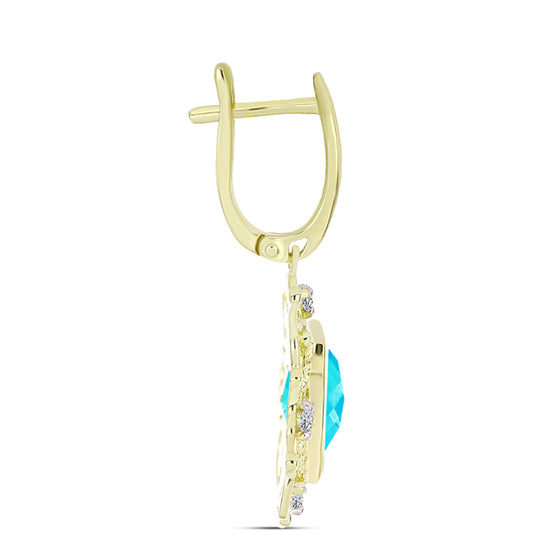Cercei din Argint 925 Placat cu Aur ( 6.88 grame ) cu Jad albastru și Topaz Alb 6.35 Carate