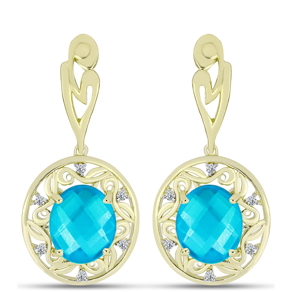 Cercei din Argint 925 Placat cu Aur ( 8.89 grame ) cu Jad albastru și Topaz Alb 8.21 Carate 1 