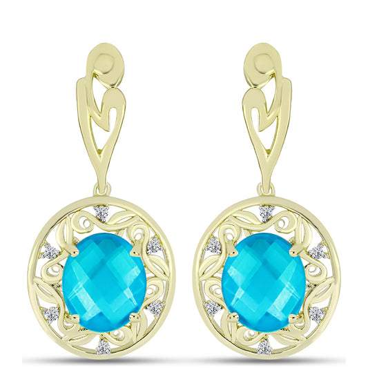 Cercei din Argint 925 Placat cu Aur ( 8.89 grame ) cu Jad albastru și Topaz Alb 8.21 Carate